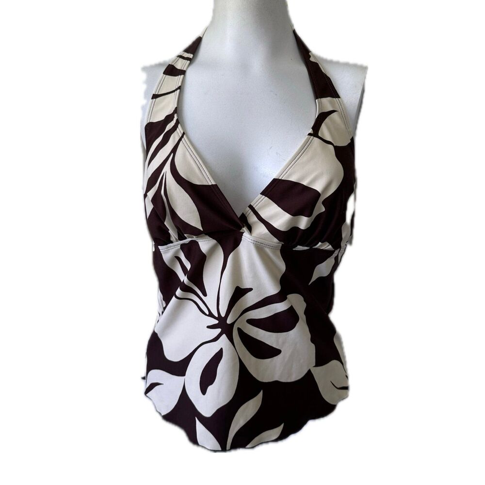 Marina West USA Hawaiian Tropical Floral Unpadded Halter Bikini Swim Top L